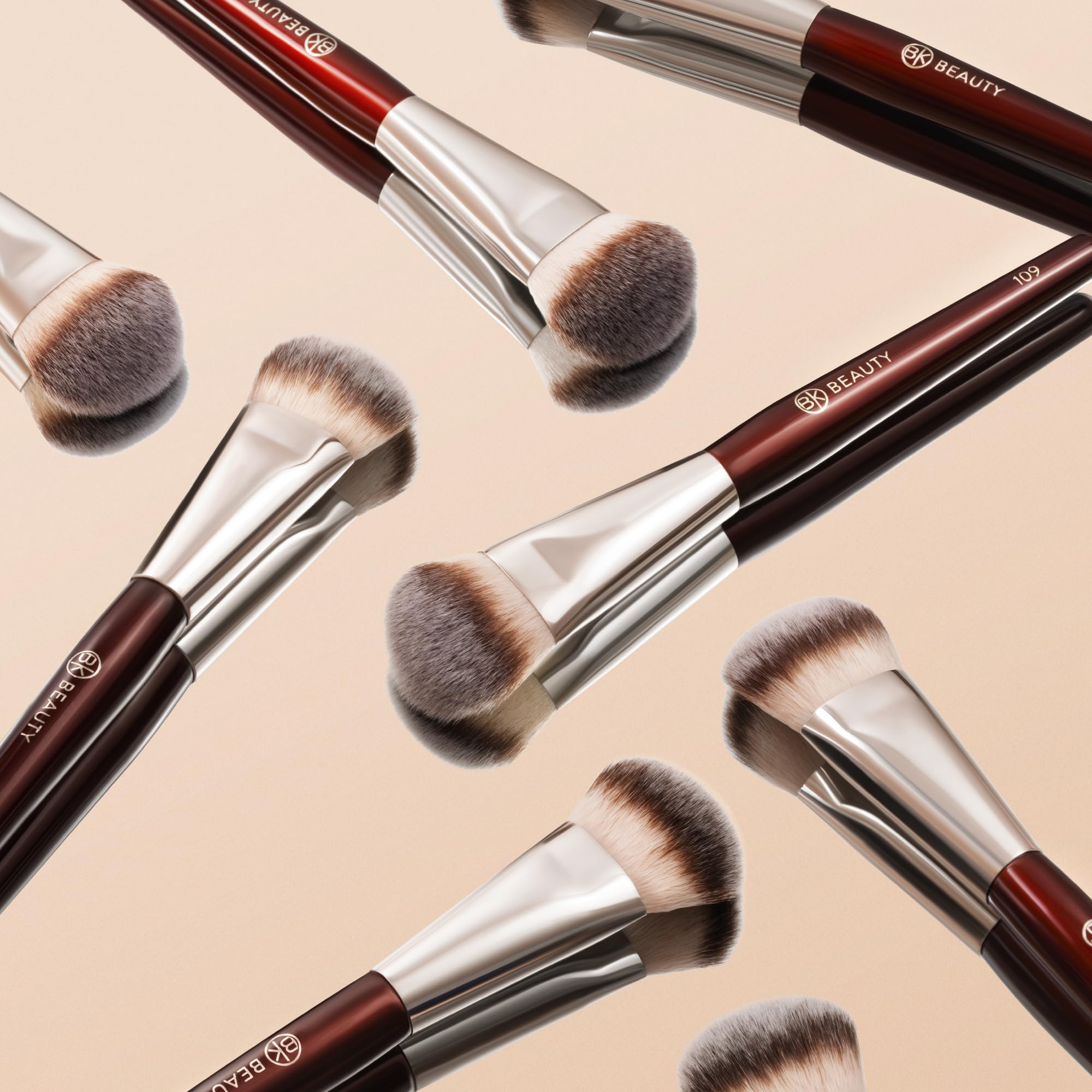 BK Beauty 109 in use demonstrates precise blending on cheek and nose.