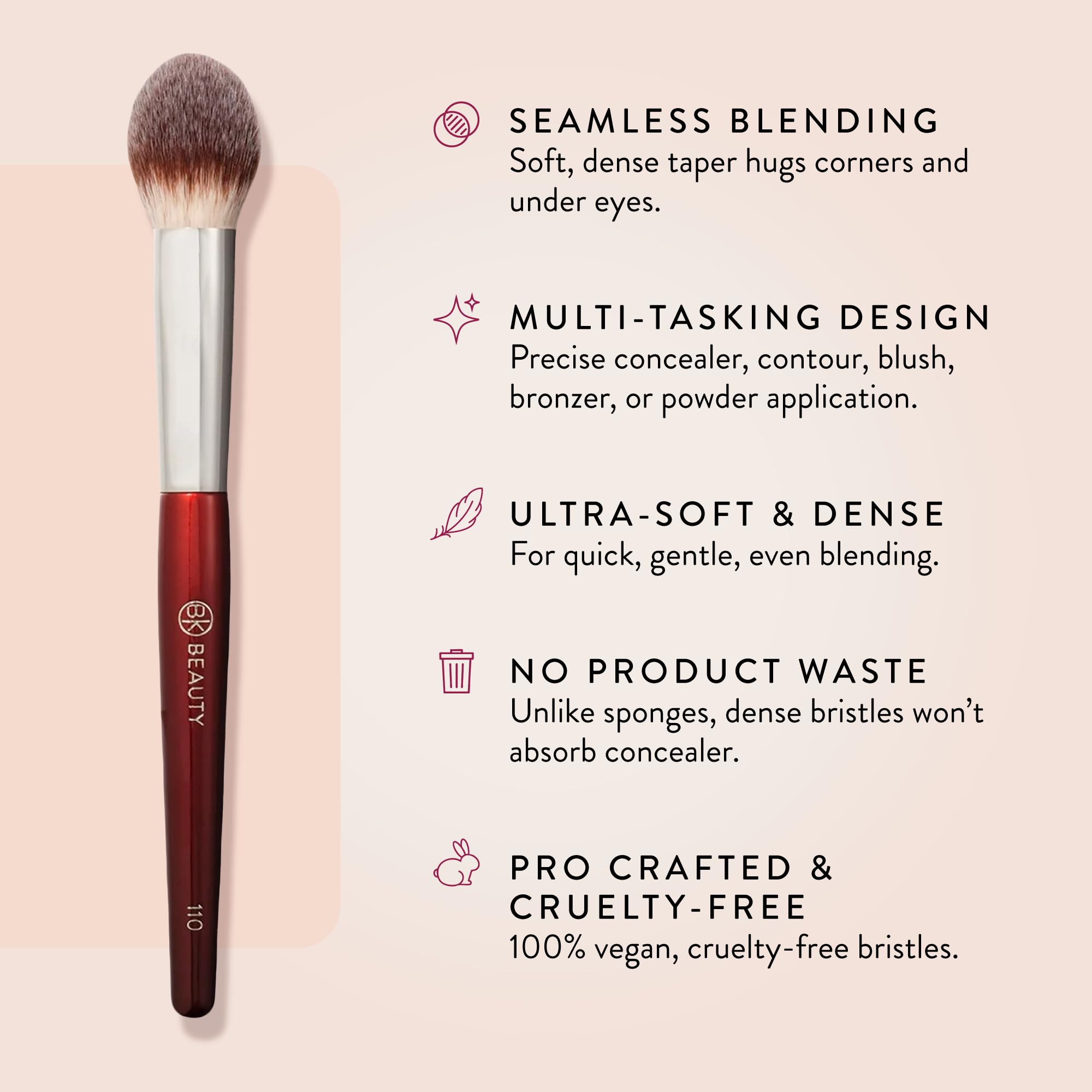BK BEAUTY 110 large concealer brush under-eye area demonstrates precise placement for natural-looking coverage.