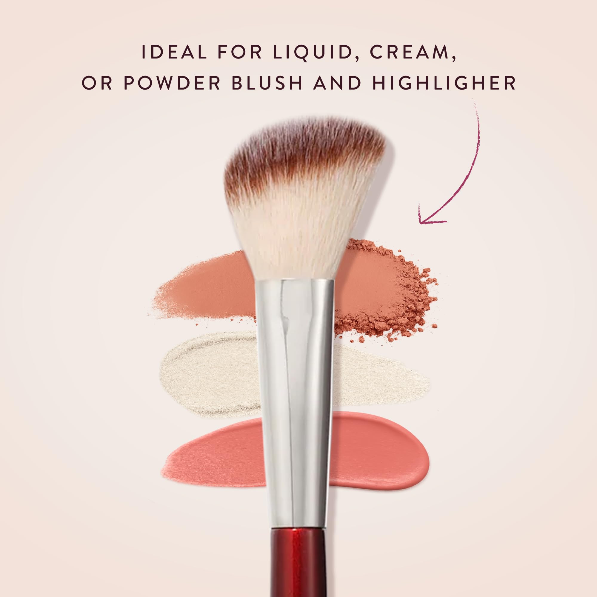 BK BEAUTY 112 small angled face brush angle tip glides along cheekbones for subtle highlighter.