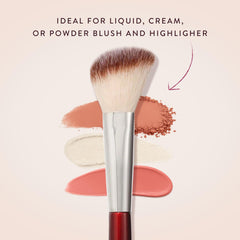 BK BEAUTY 112 small angled face brush angle tip glides along cheekbones for subtle highlighter.