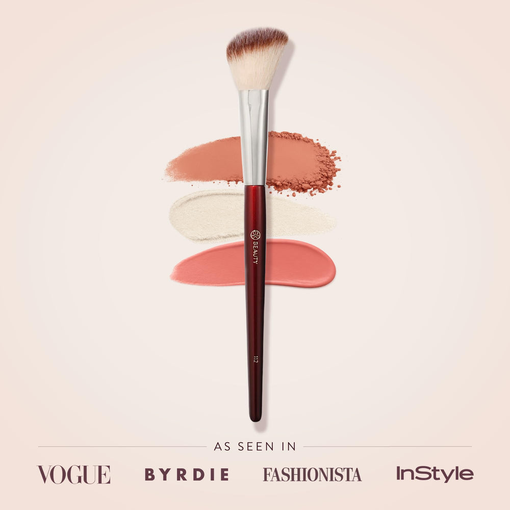 BK BEAUTY 112 small angled face brush blush-application use with powder, cream, or liquid formulas.