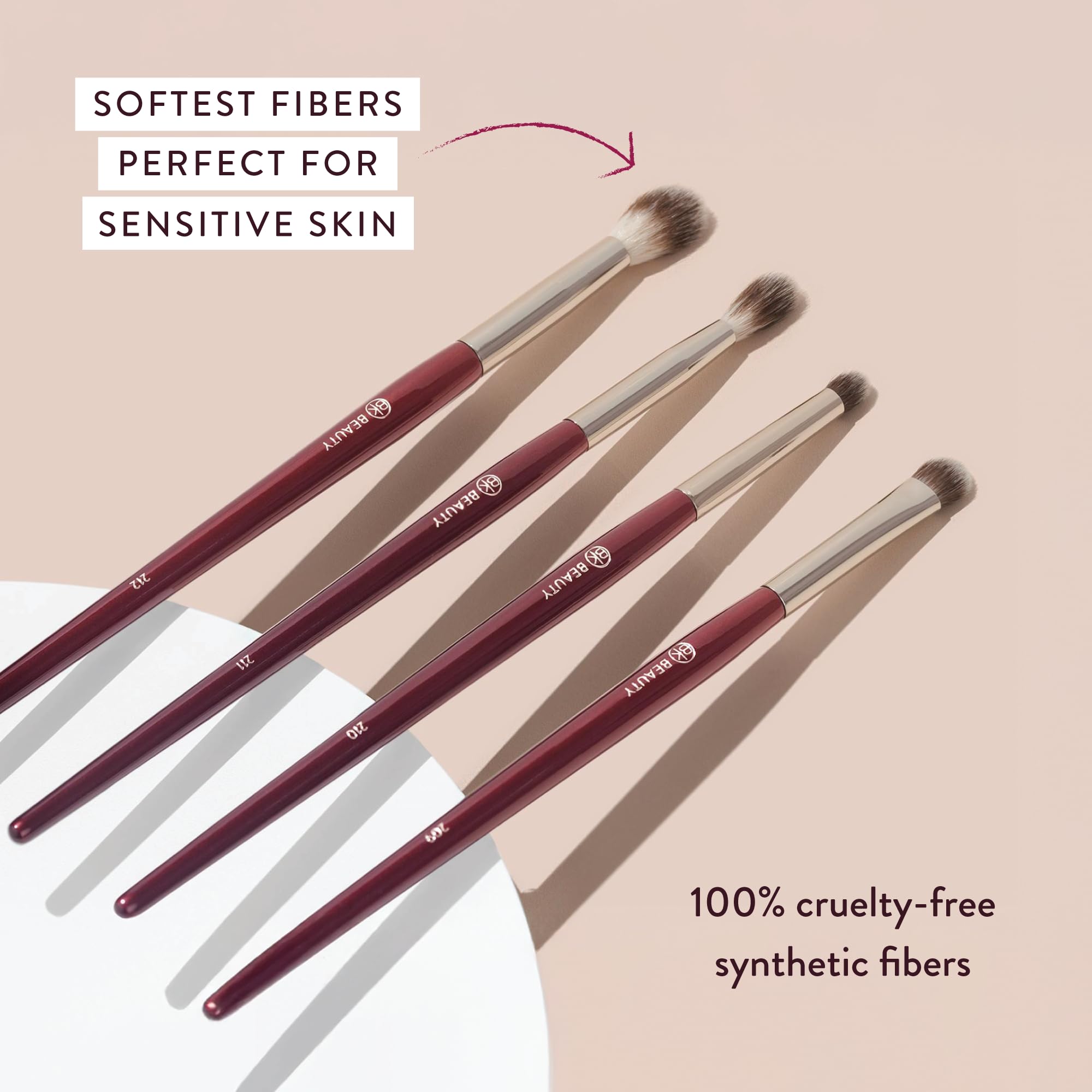 BK BEAUTY 212 medium blender delivers soft, airbrushed blending across the crease.