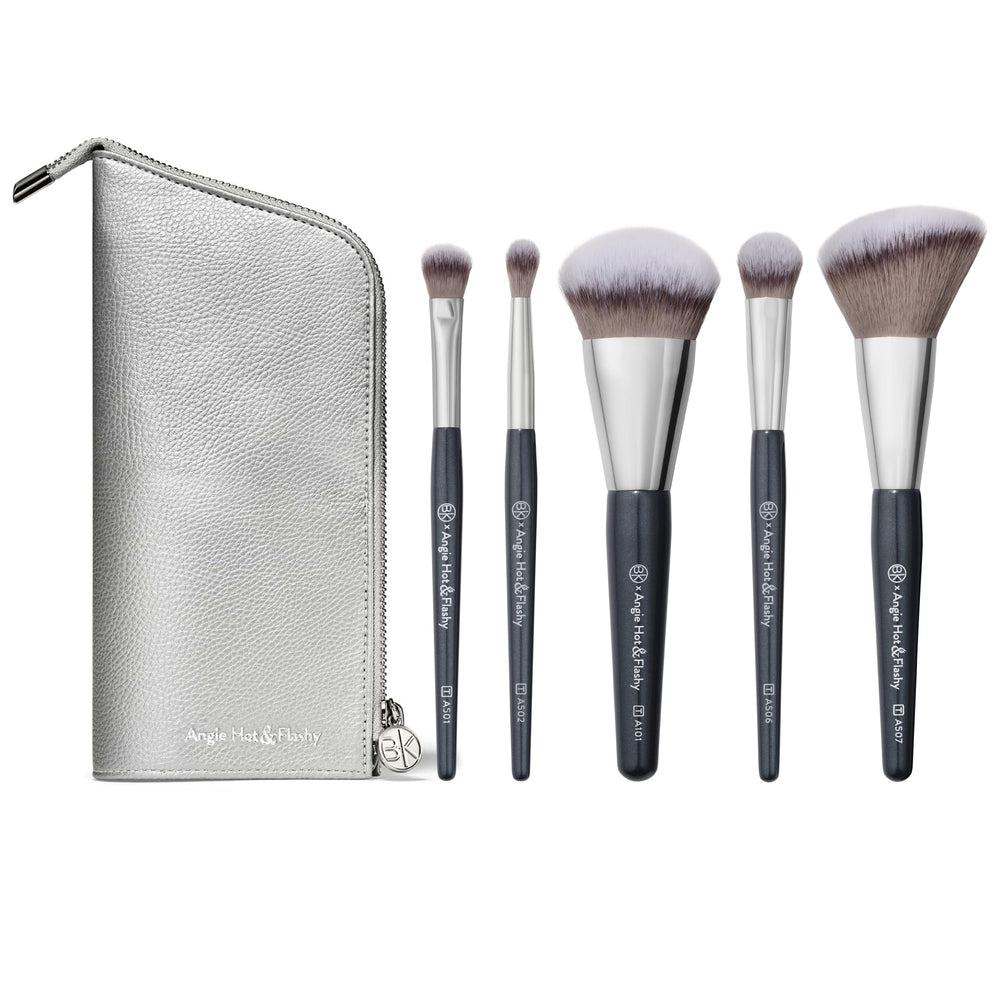 BK Beauty Angie Hot & Flashy travel pouch with five brushes for on-the-go touch-ups