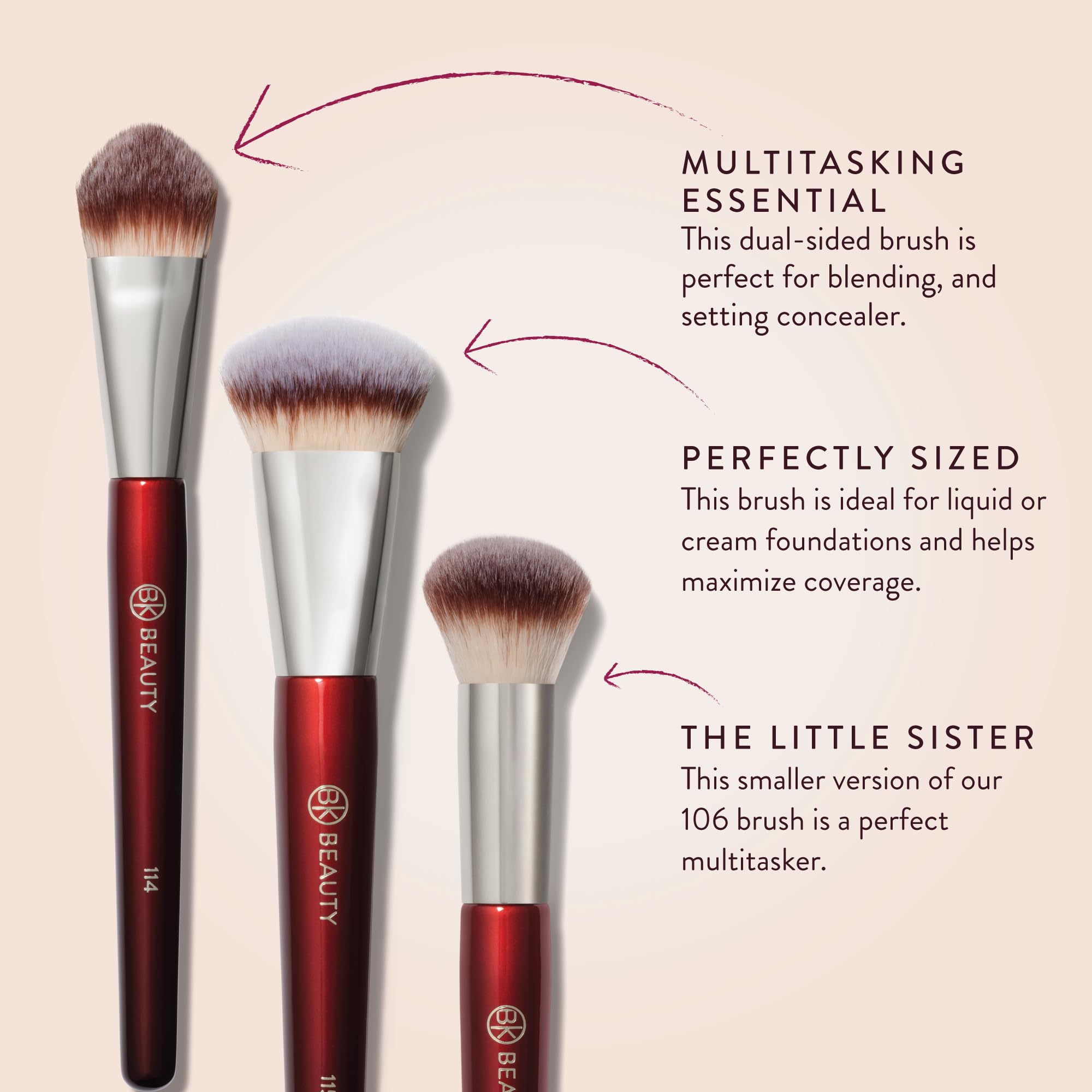 BK Beauty Core Complexion Trio 114 concealer brush close-up shows dual-sided design for concealer and setting.