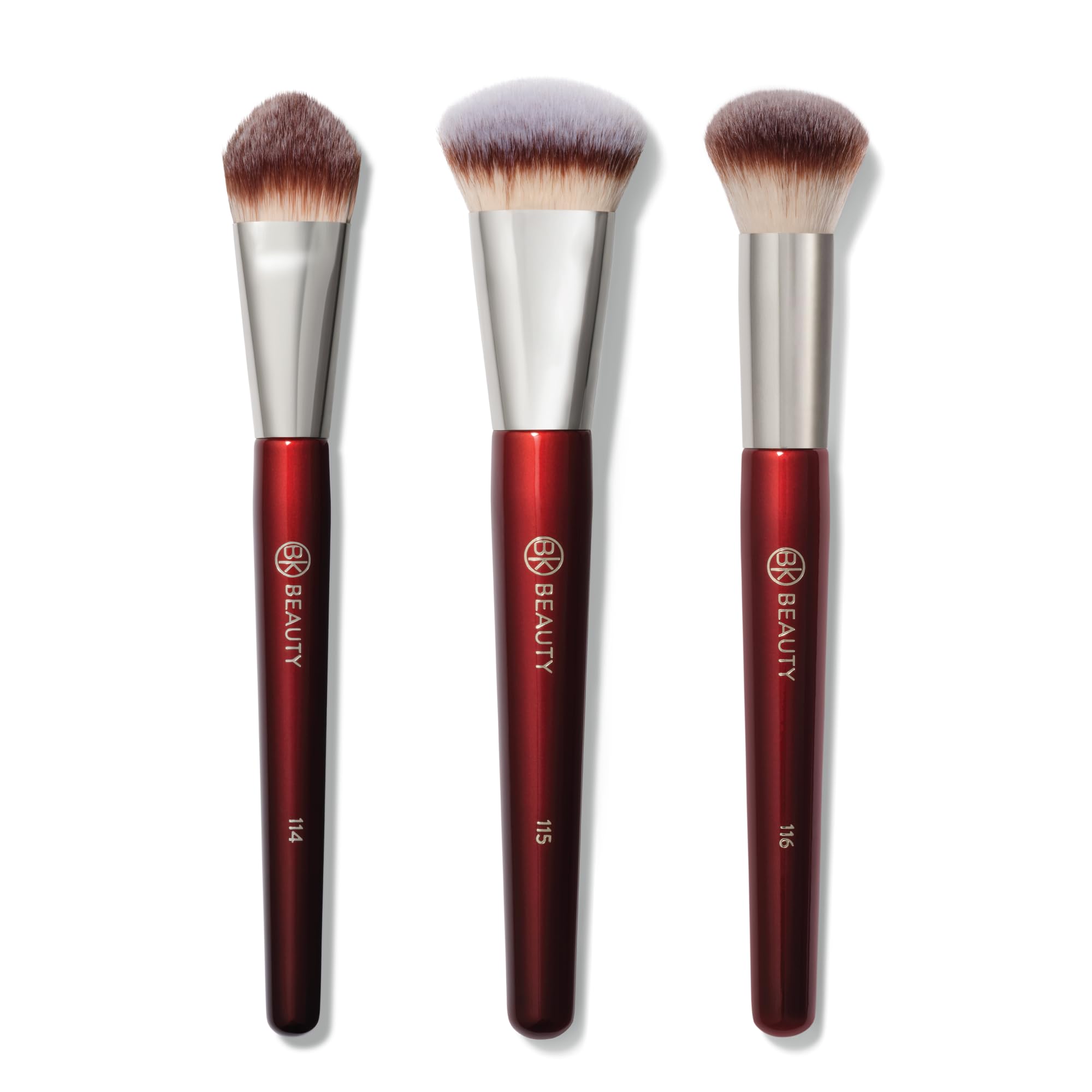 BK Beauty Core Complexion Trio packaging showcases premium vegan makeup brushes for easy prep.