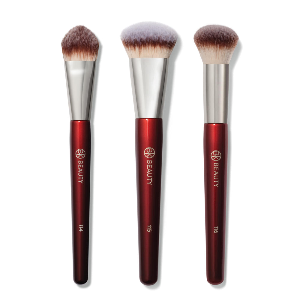 BK Beauty Core Complexion Trio packaging showcases premium vegan makeup brushes for easy prep.