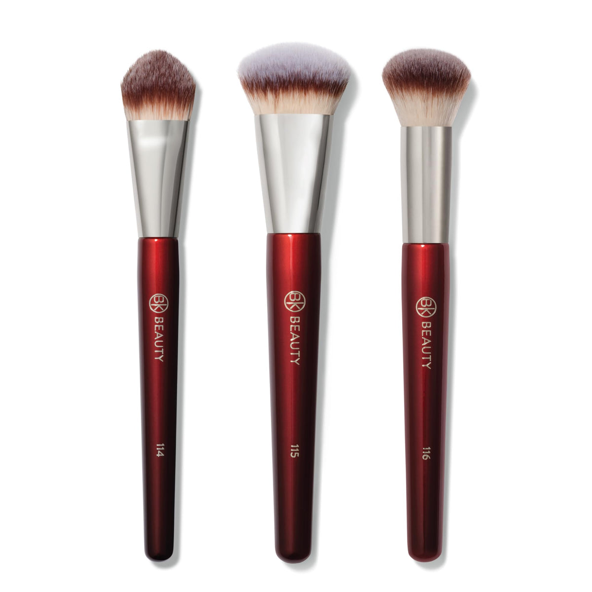 BK Beauty Core Complexion Trio packaging showcases premium vegan makeup brushes for easy prep.
