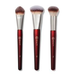 BK Beauty Core Complexion Trio packaging showcases premium vegan makeup brushes for easy prep.