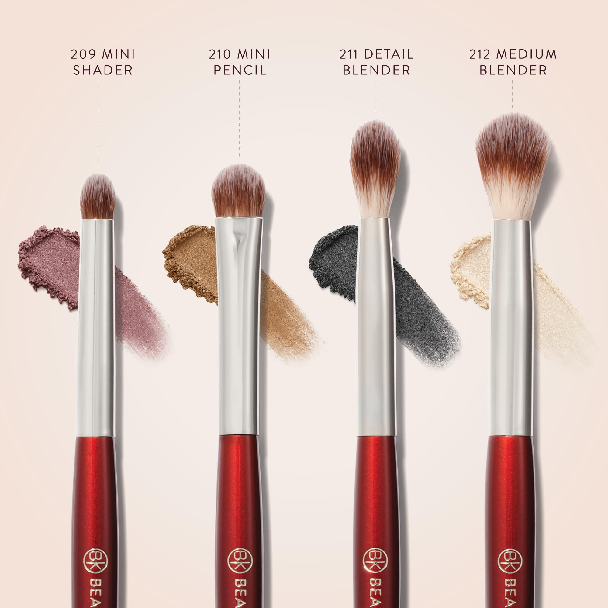 BK BEAUTY CORE LINE EXTENSION EYE SET 4PC on table ready for precise application and blending.
