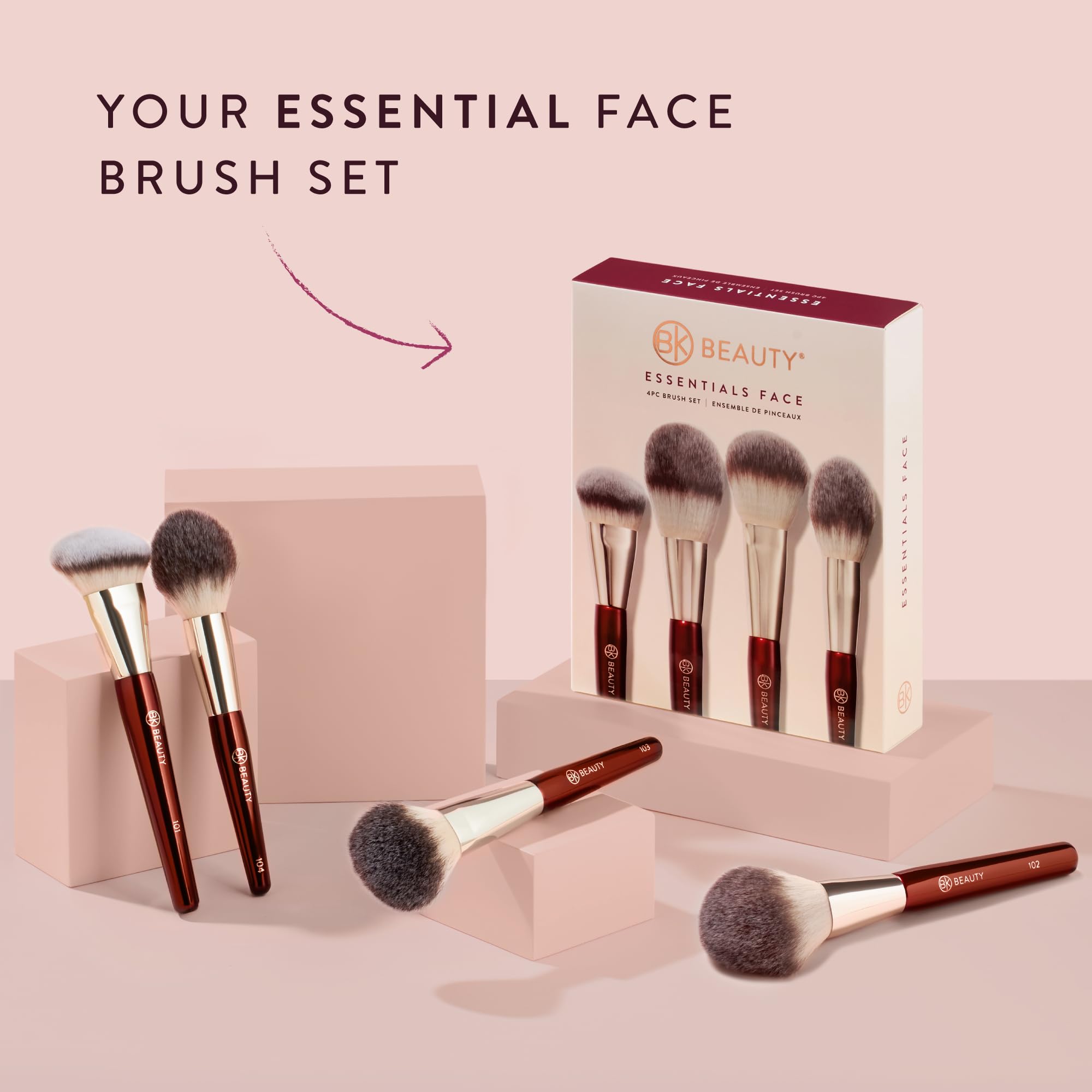 BK Beauty Essentials 104 Tapered Powder brush doubles as blush, bronzer, or setting tool.