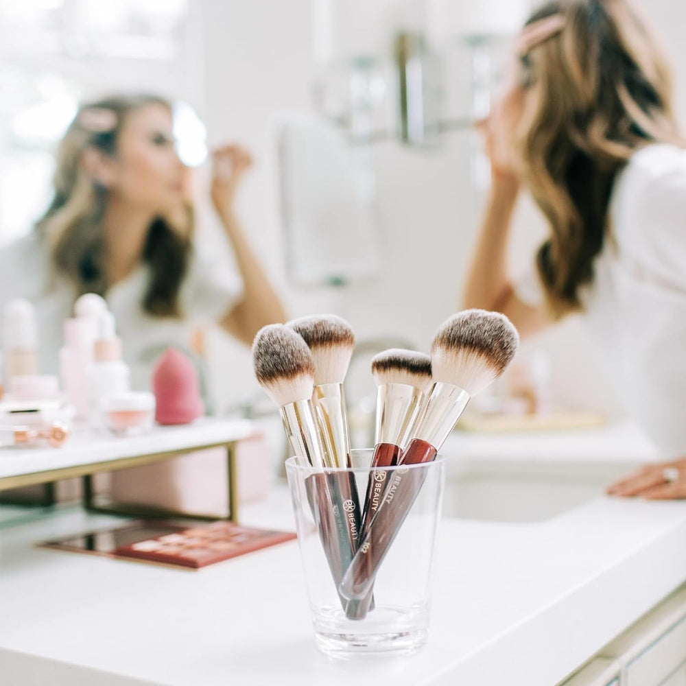 BK Beauty Essentials application demo shows smooth foundation and powder blending.