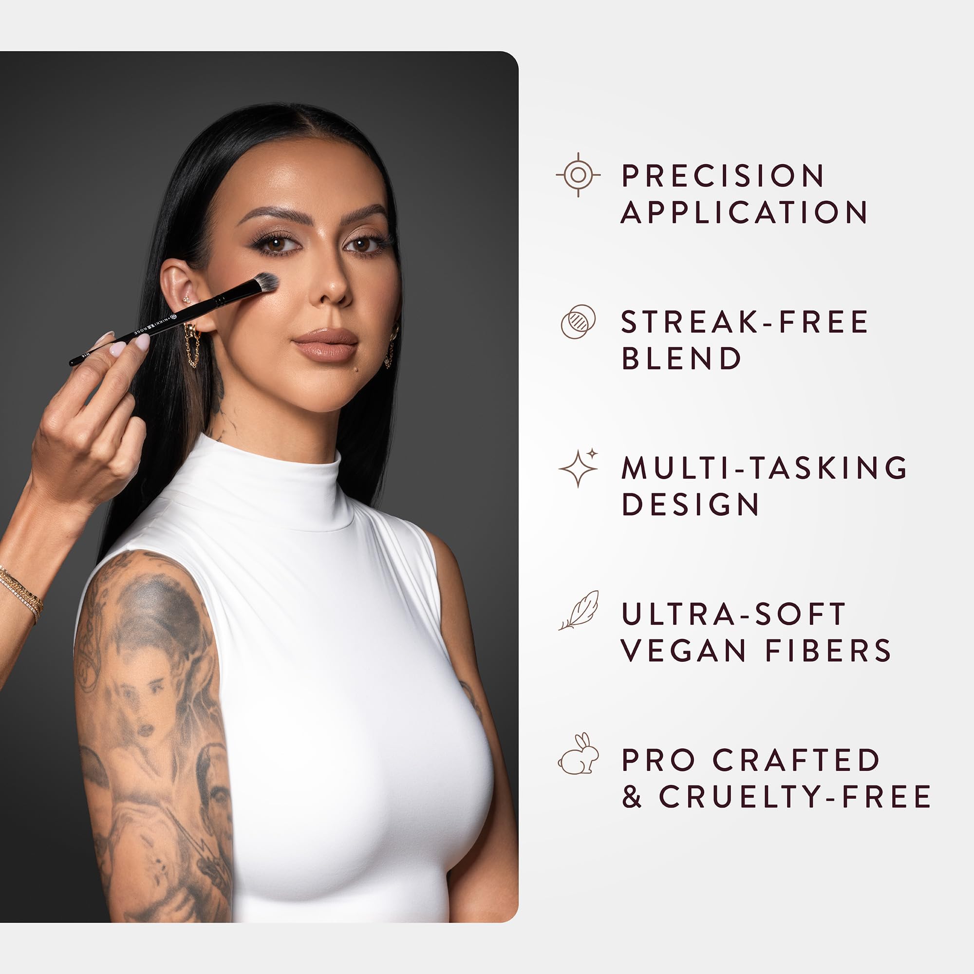 BK Beauty Nikki La Rose N16 Pro Concealer Brush applying concealer under-eye for streak-free blend.