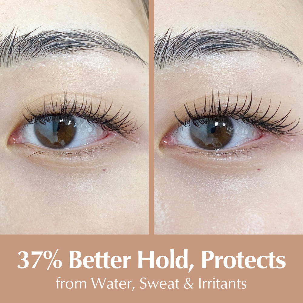 BL Lashes Crystal Drop Lash Sealant closeup on lashes showing smooth alignment