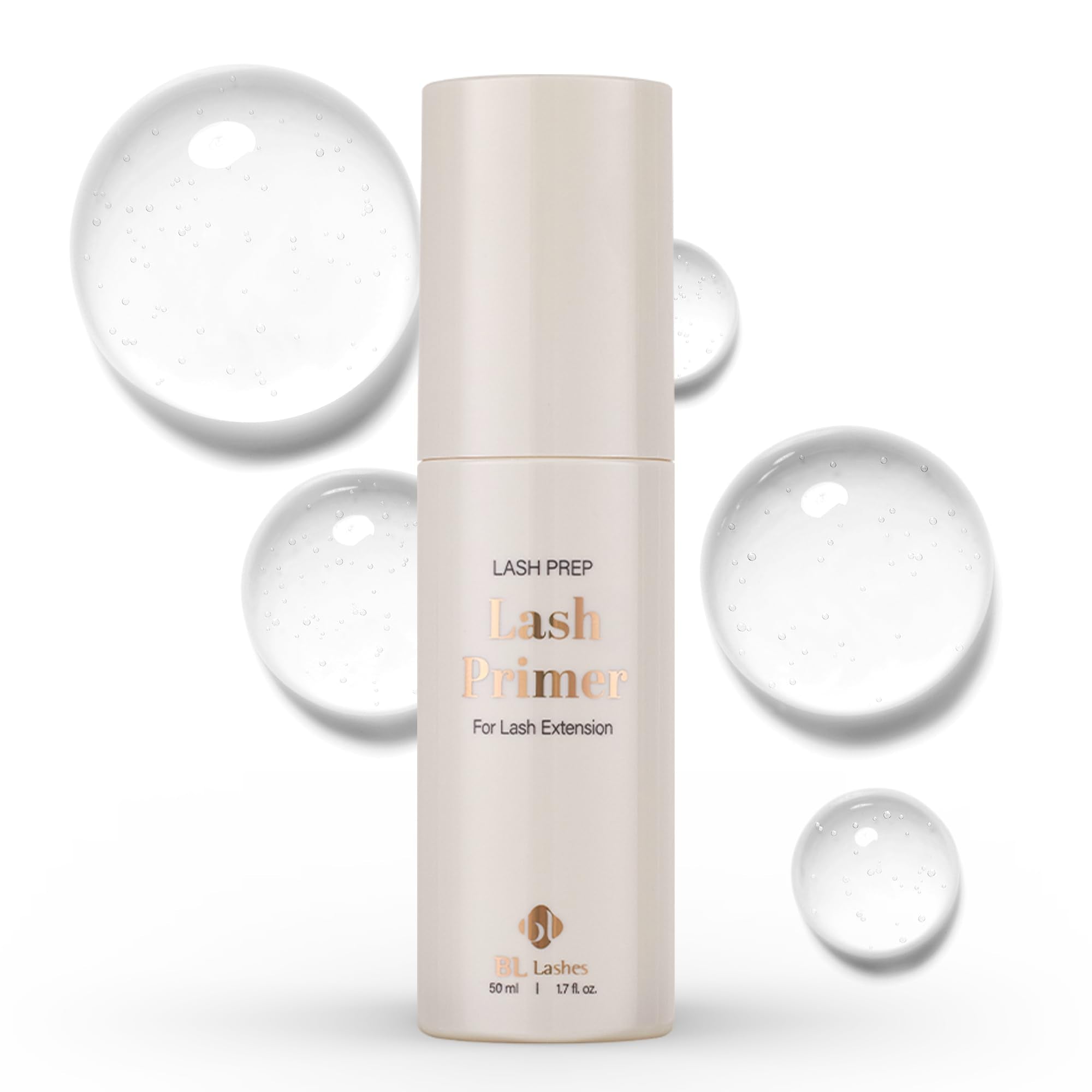 BL Lashes Primer bottle front view; oil-free pre-treatment supports cleaner lash prep