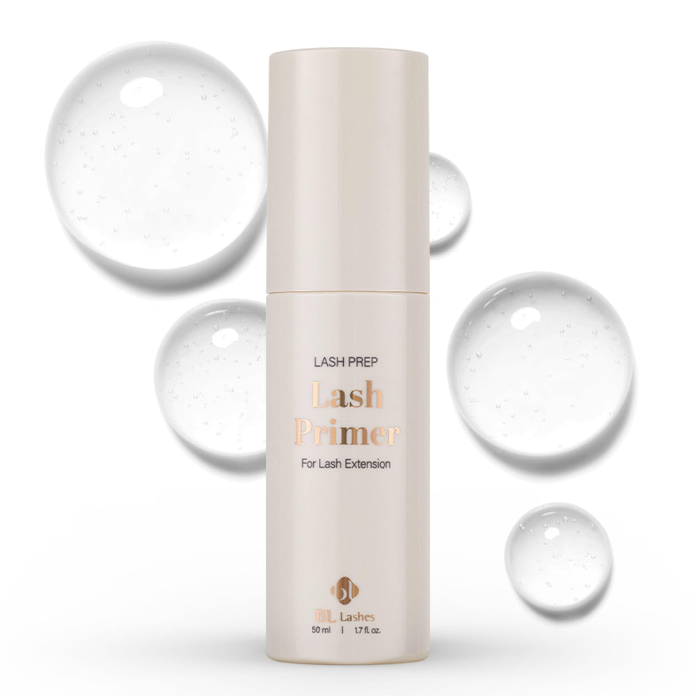 BL Lashes Primer bottle front view; oil-free pre-treatment supports cleaner lash prep