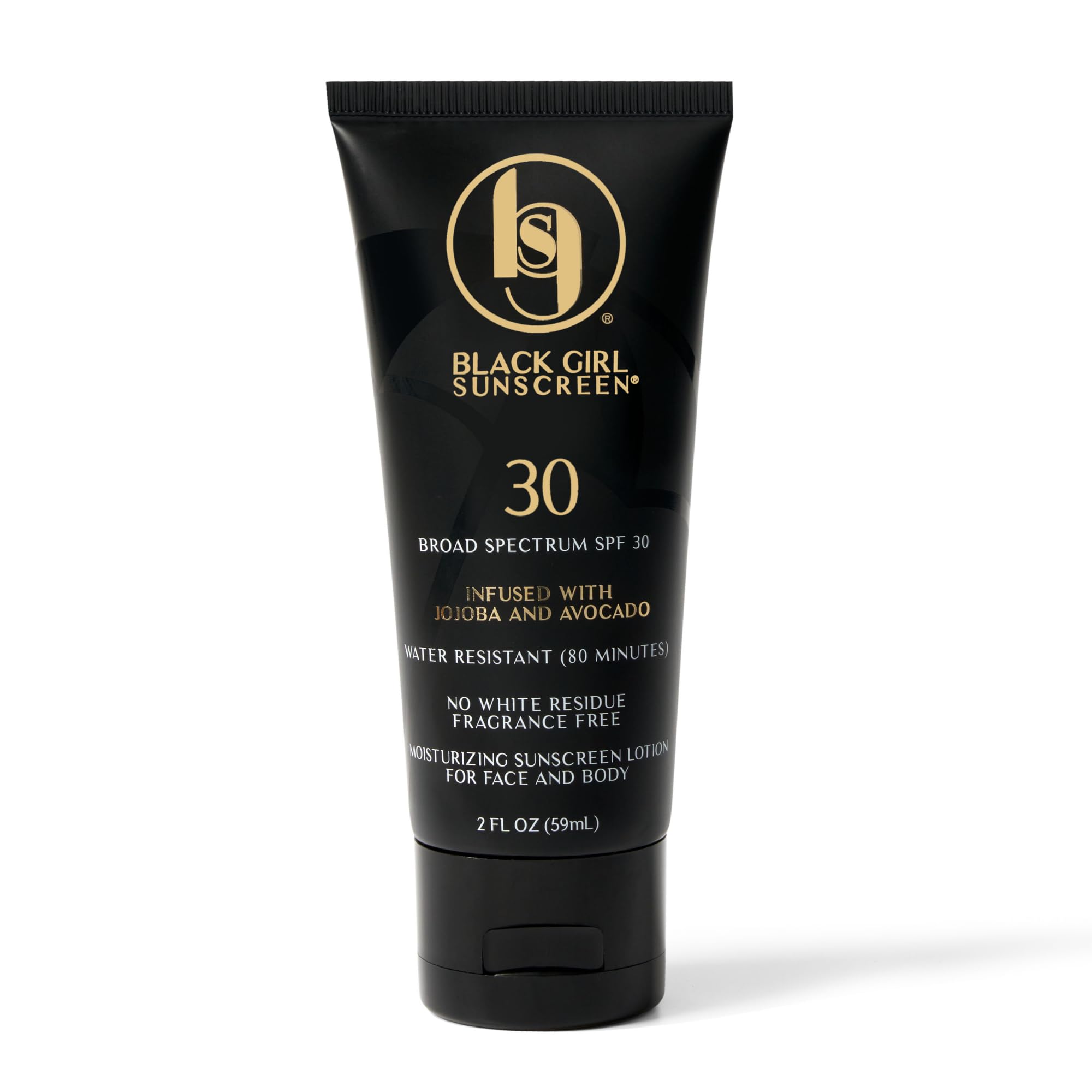 Black Girl Sunscreen front bottle showing compact travel size and protection