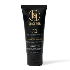 Black Girl Sunscreen front bottle showing compact travel size and protection