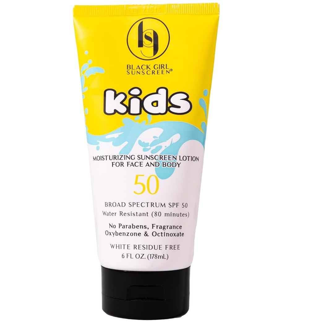 BLACK GIRL SUNSCREEN Large Kids SPF 50 bottle with smooth lotion for daily protection.