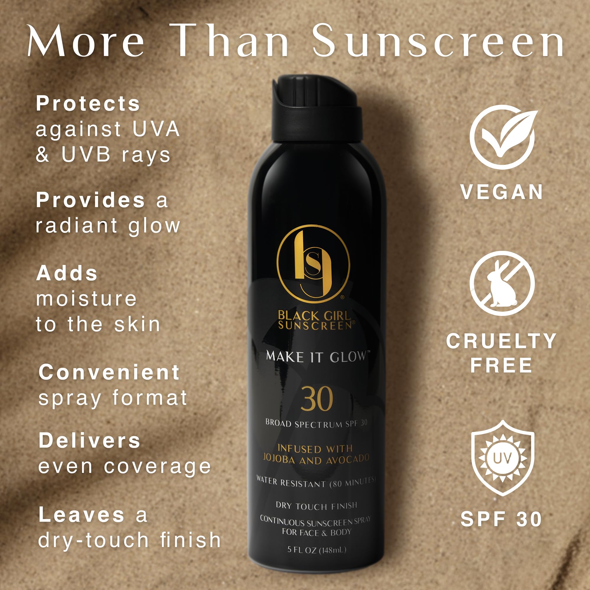 Make It Glow clear spray dries without white cast on melanin-rich skin.