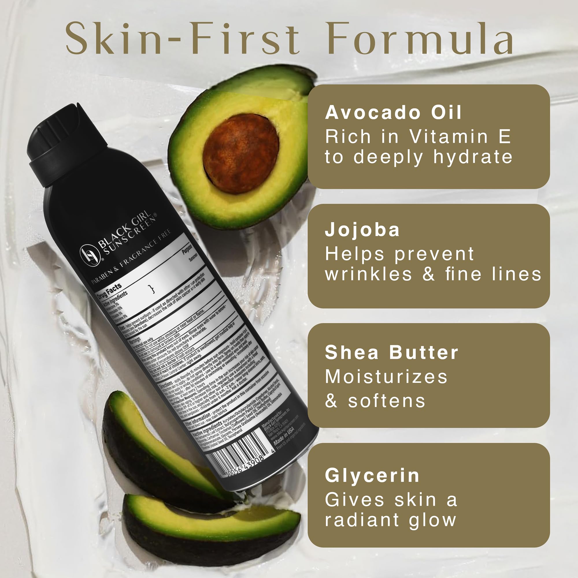 Moisture-rich formula of Black Girl Sunscreen Make It Glow includes glycerin, avocado, and jojoba oils.