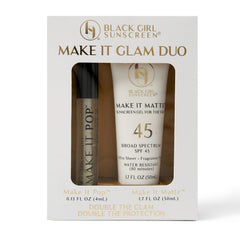 Black Girl Sunscreen Make It Matte bottle close-up shows oil-free, makeup-ready finish
