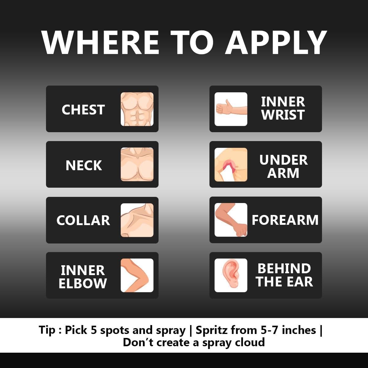 Black Men's Cologne spray application demonstrates easy, even distribution on pulse points