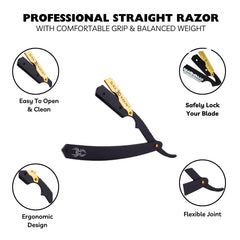 Black Widow swing-lock grip close-up highlights secure blade alignment for safer shaves.