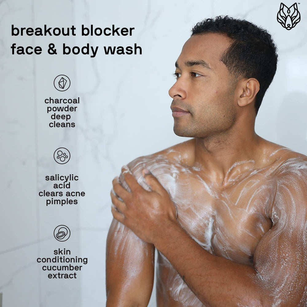 Black Wolf Charcoal Body Wash bottle for a refreshing full-body cleanse.