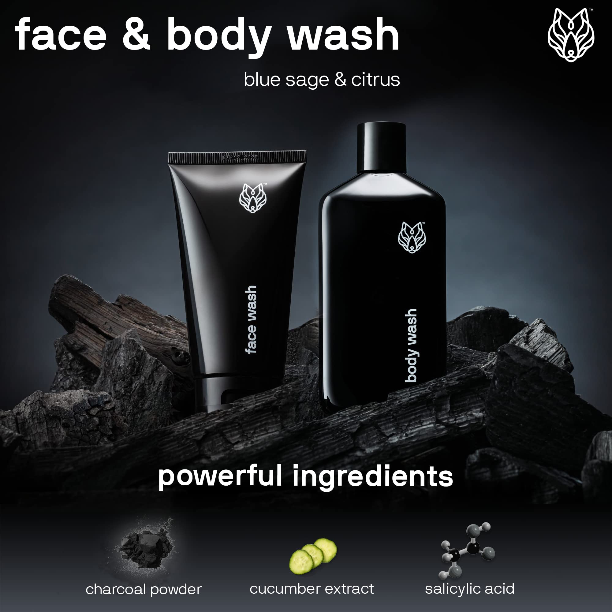 Black Wolf Charcoal Face Wash texture highlighting charcoal-powered cleansing.