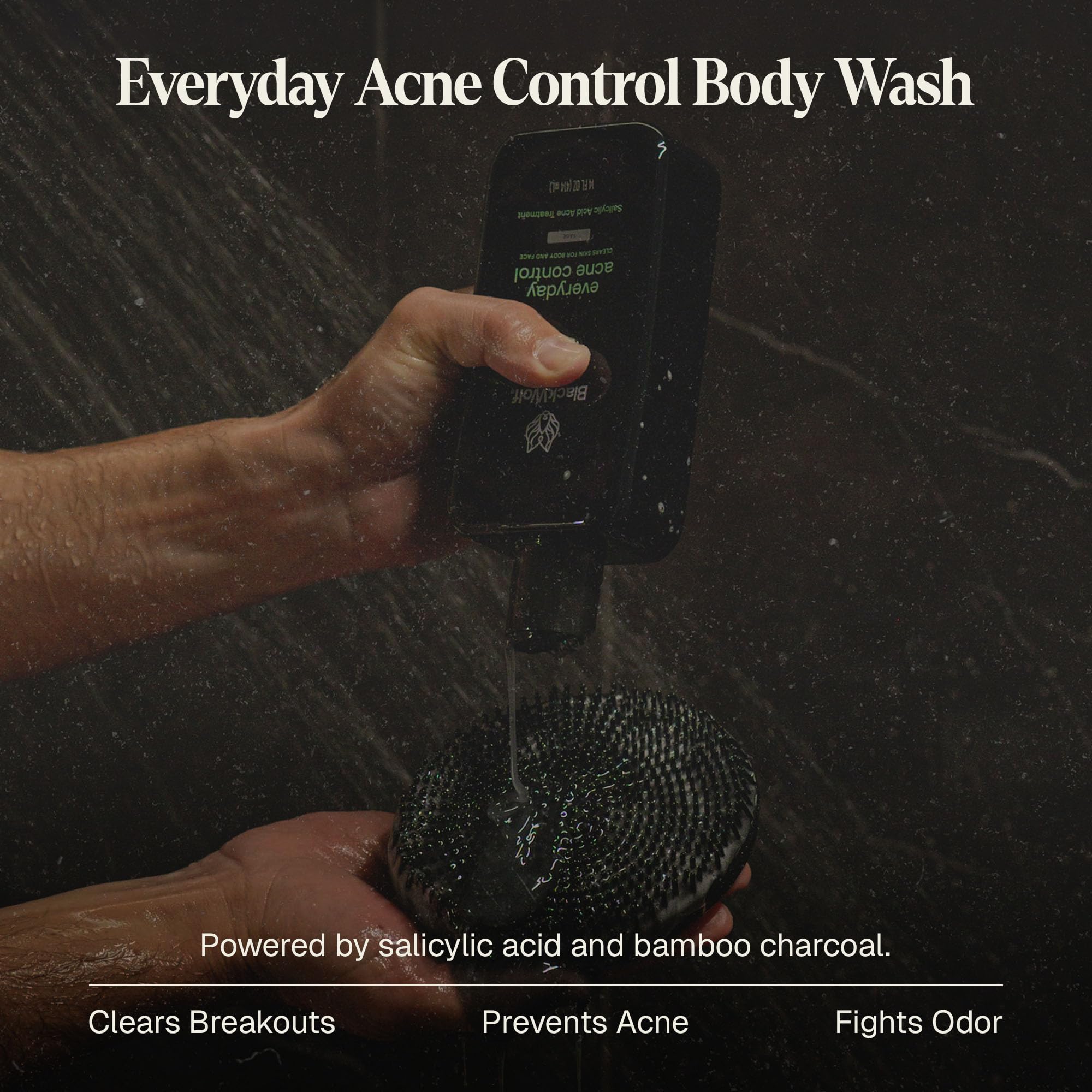 Black Wolf charcoal powder body wash lather—pulls grime from pores for a refreshed feel.
