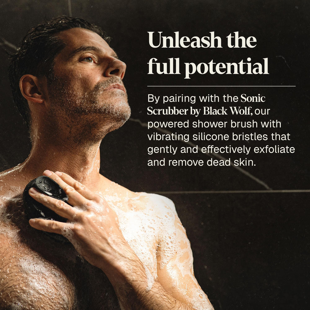 Black Wolf cucumber-derived formula closeup hints soothing, pore-minimizing effects.