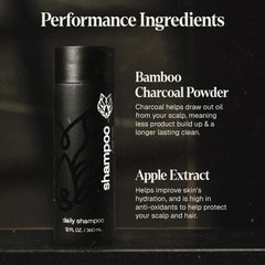 Black Wolf mens shampoo applying to hair during grooming routine.