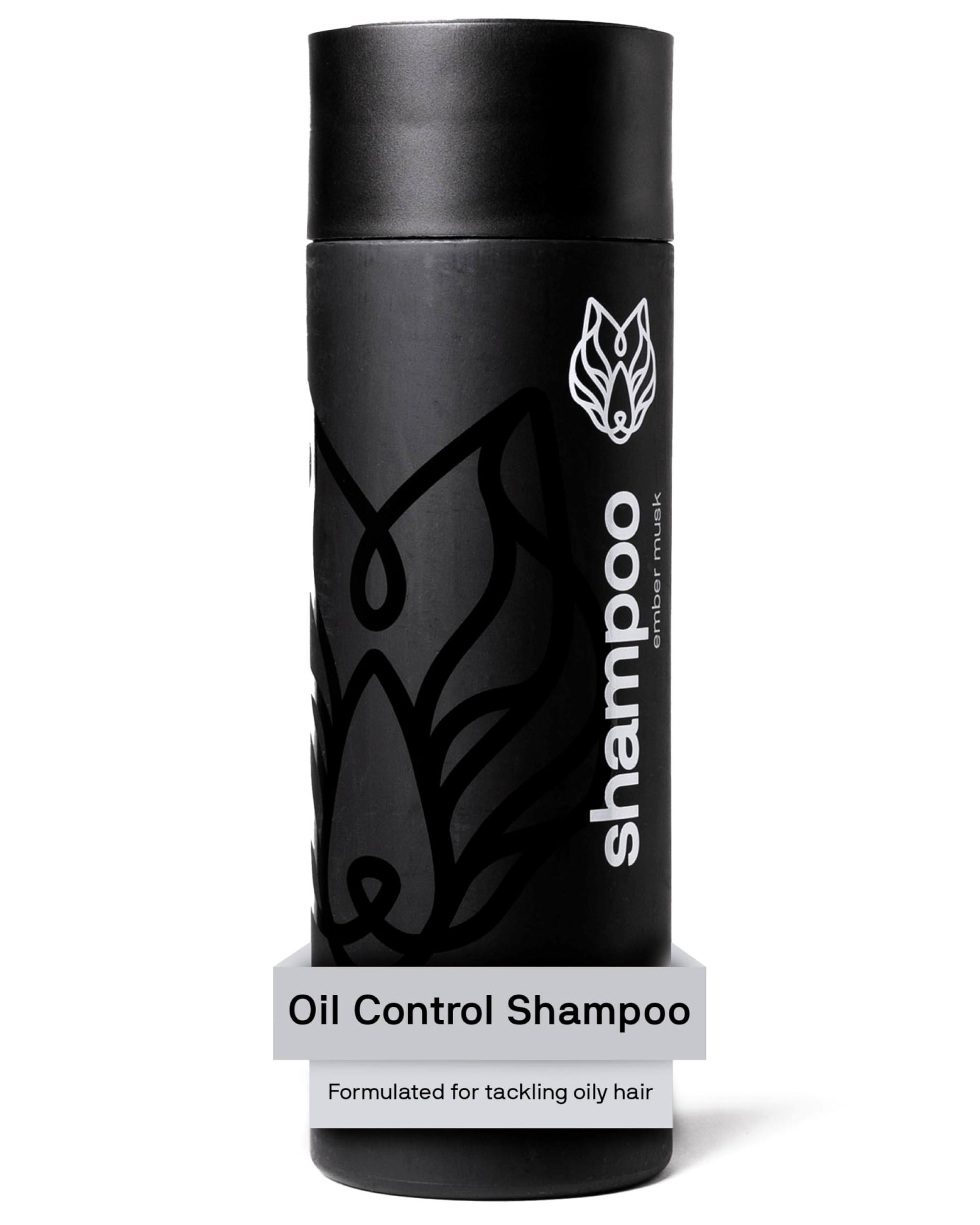 Black Wolf mens shampoo bottle front demonstrates daily oil control and refreshing cleanse.