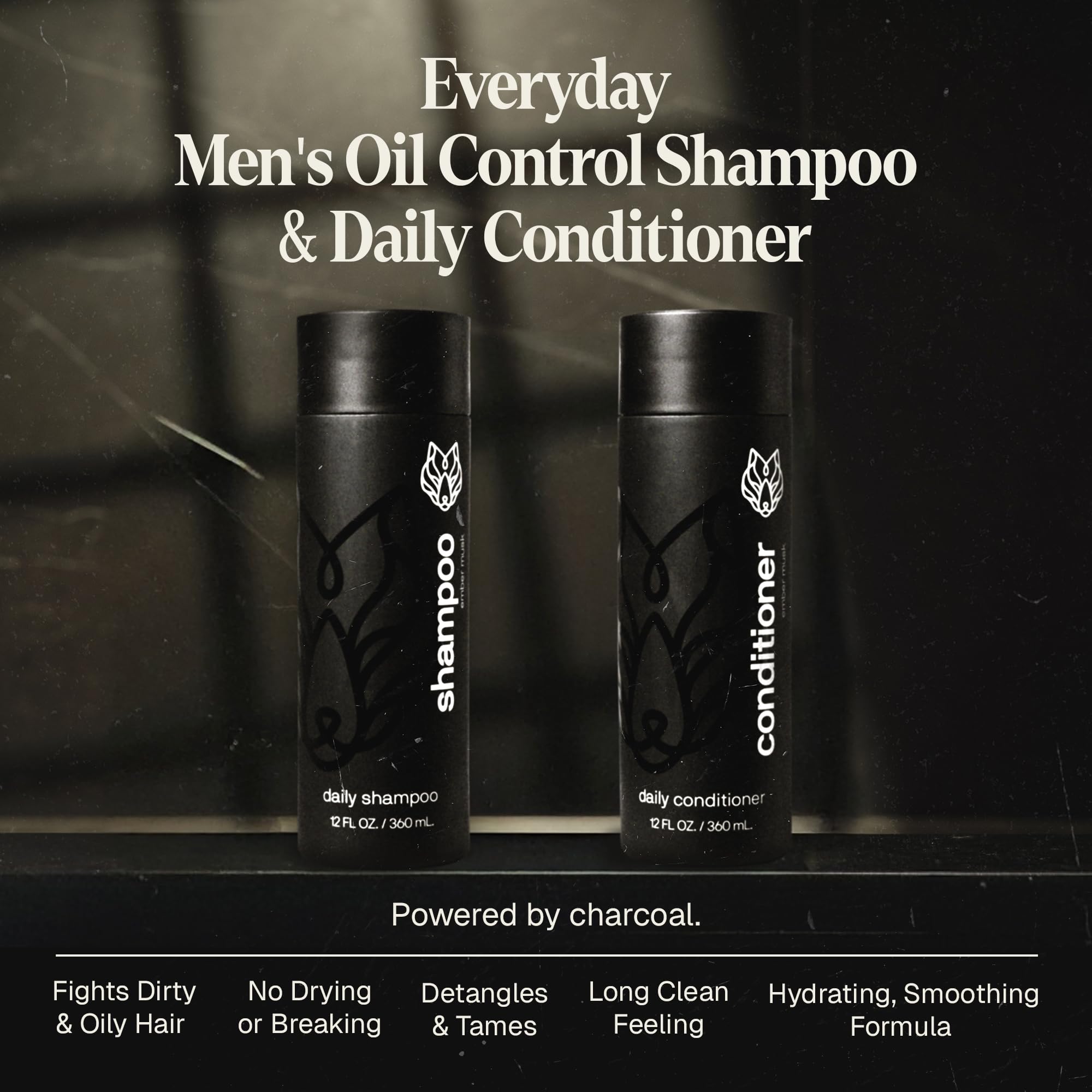 Black Wolf oil-control conditioner bottle highlights hydration for soft, manageable strands.