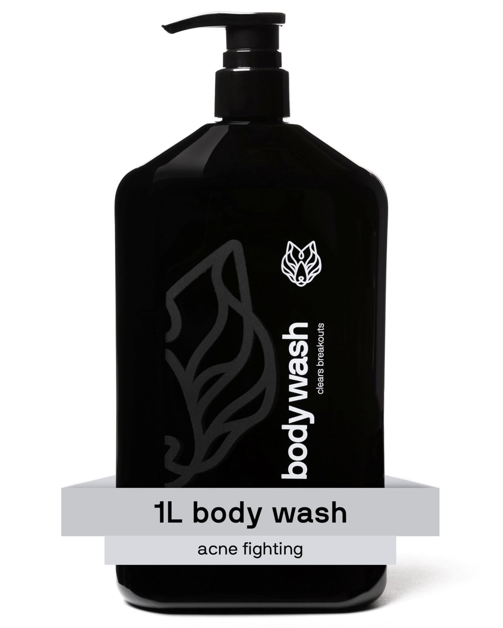 Black Wolf salicylic-acid body wash bottle 1L for deep cleansing and breakout prevention.