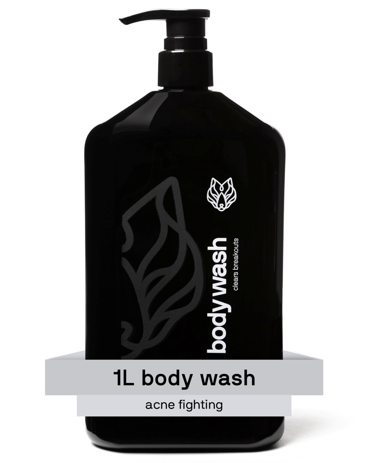 Black Wolf salicylic-acid body wash bottle 1L for deep cleansing and breakout prevention.