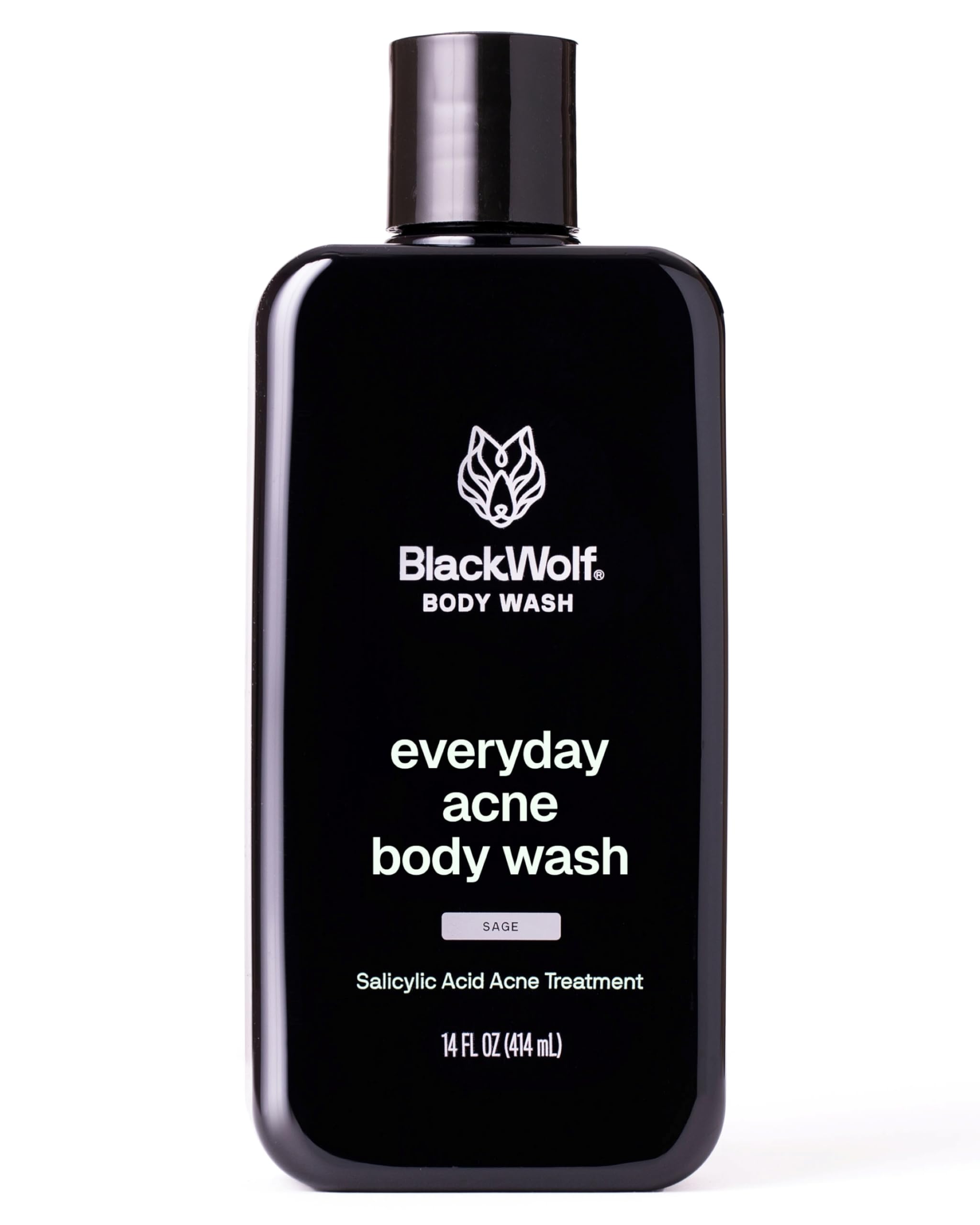 Black Wolf salicylic acid body wash bottle—deep cleansing for clearer skin pores.