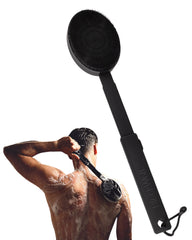 Black Wolf silicone body scrubber with back-handle extended reach for easier full-body cleansing.