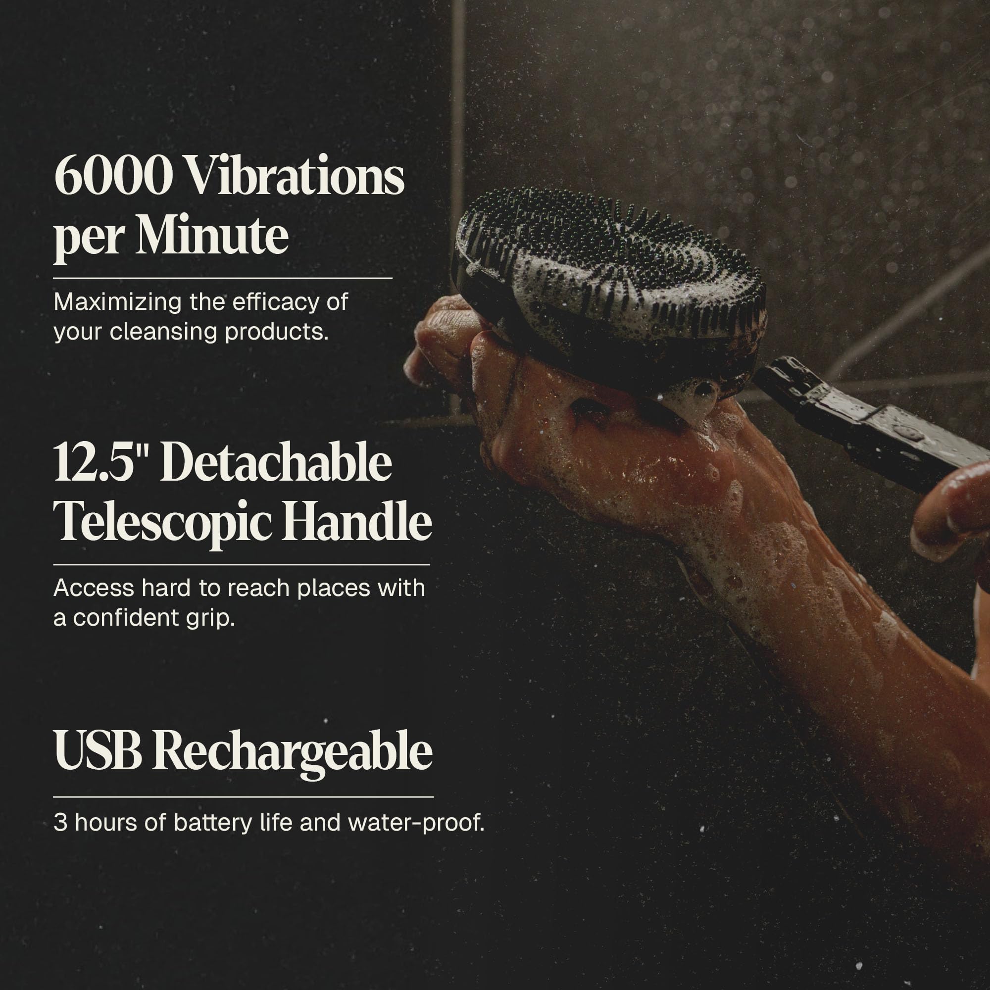 Black Wolf Sonic Scrubber Pro detachable handle for versatile use
