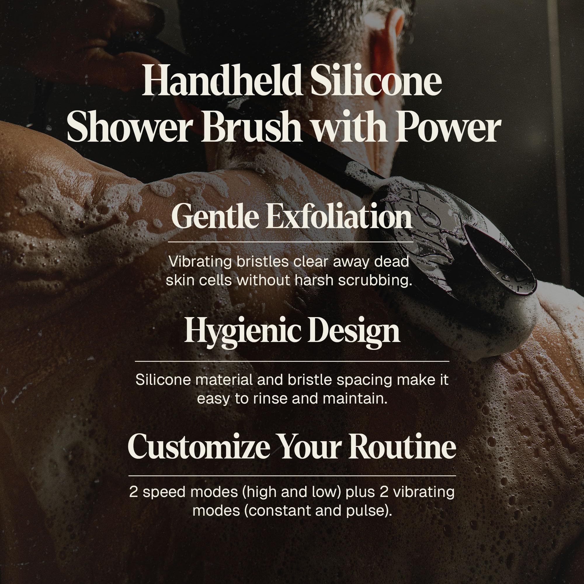 Black Wolf body scrubber in handheld mode highlighting comfortable grip and precise exfoliation.