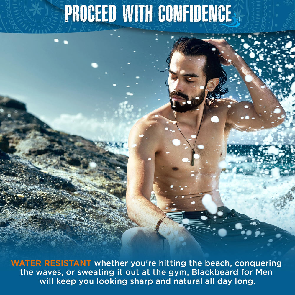 Blackbeard for Men water-resistant formula provides all-day color retention.