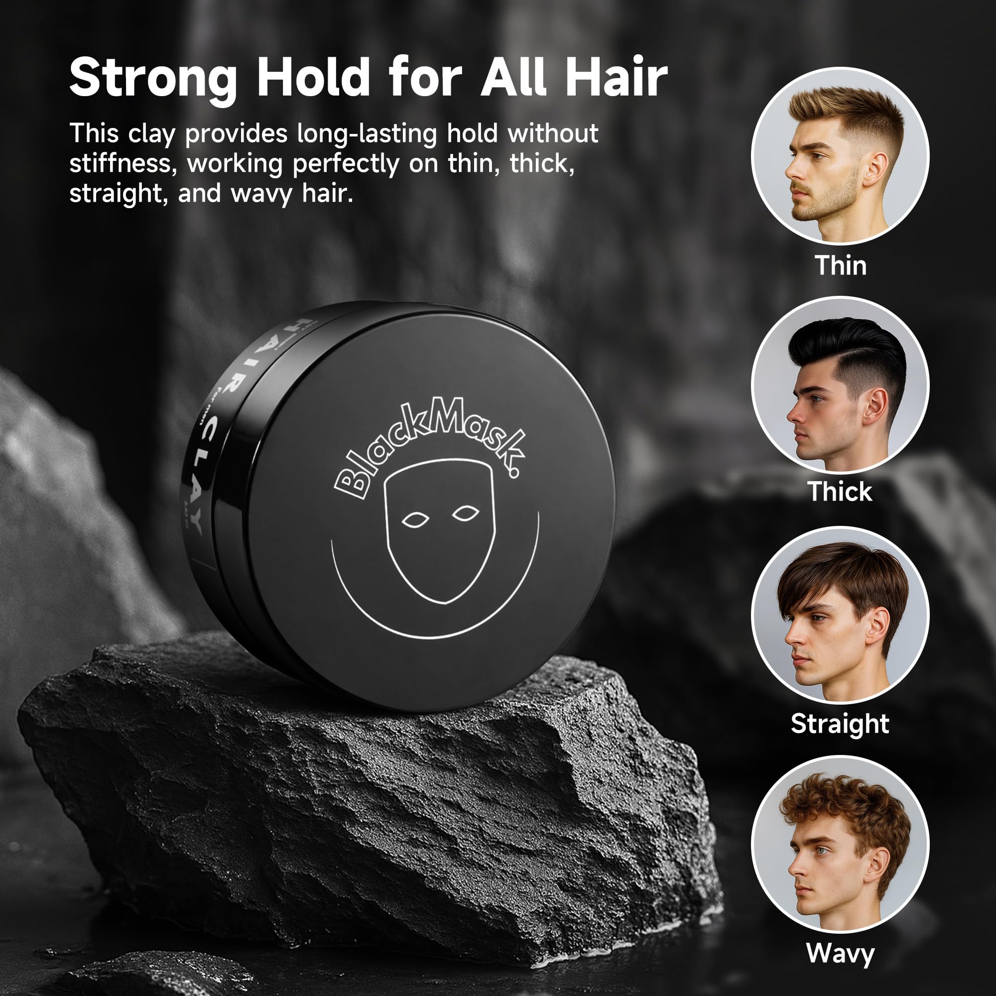 BlackMask Hair Clay matte finish close-up reveals firm hold and natural look.