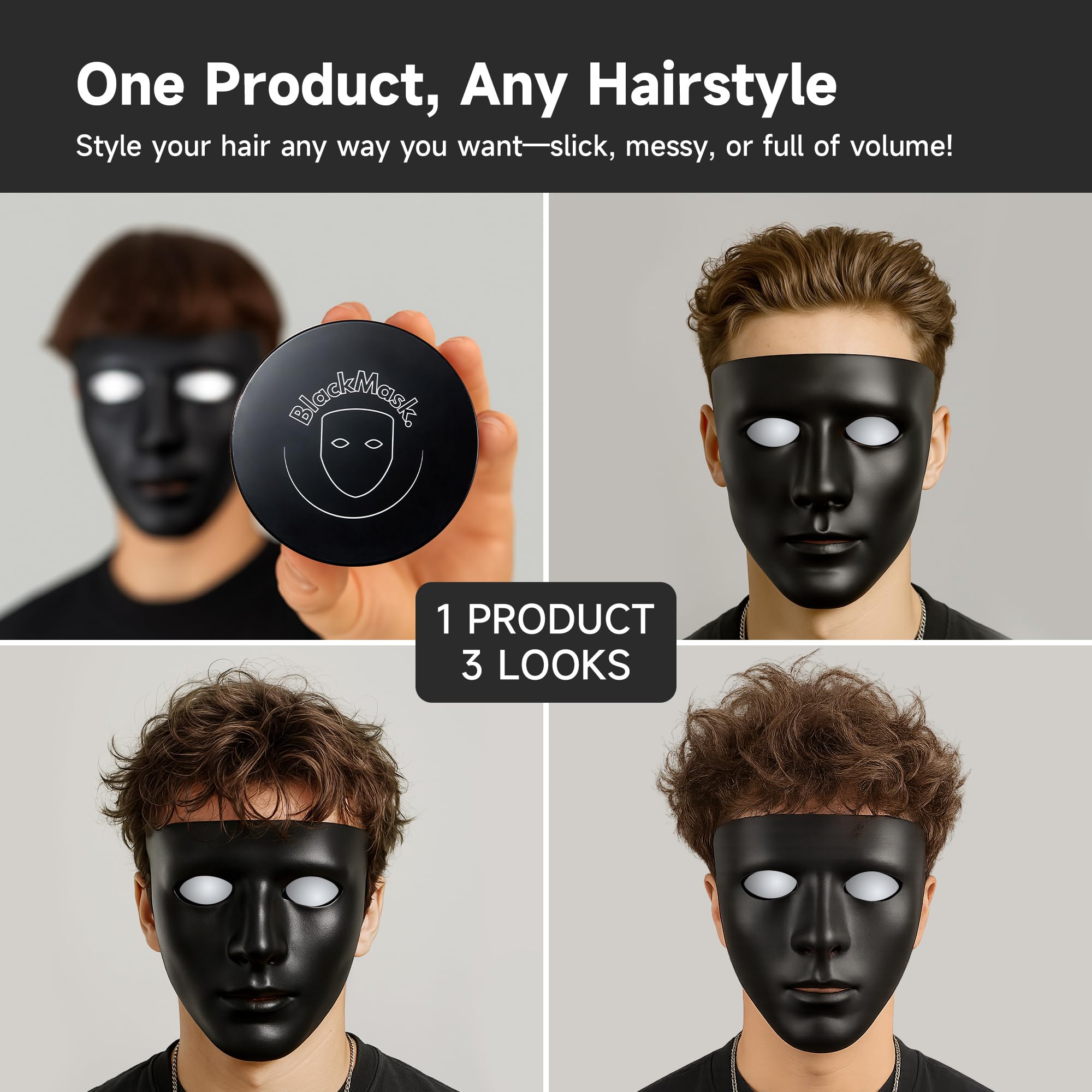 BlackMask Hair Clay texture close-up highlights texture and volume.
