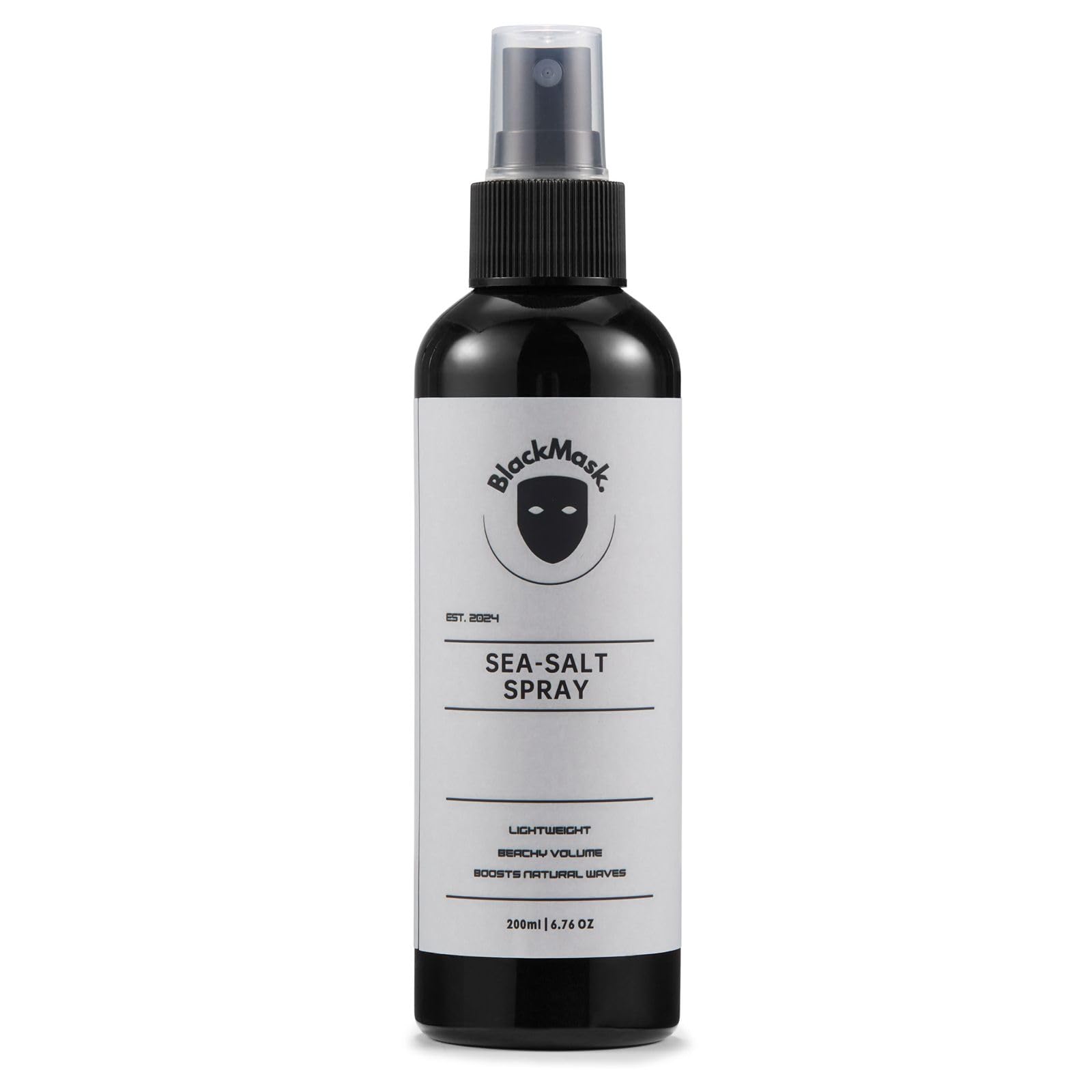 BlackMask sea salt spray bottle closeup delivering natural volume and texture.