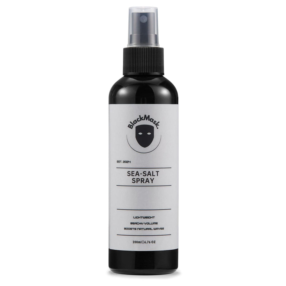 BlackMask sea salt spray bottle closeup delivering natural volume and texture.