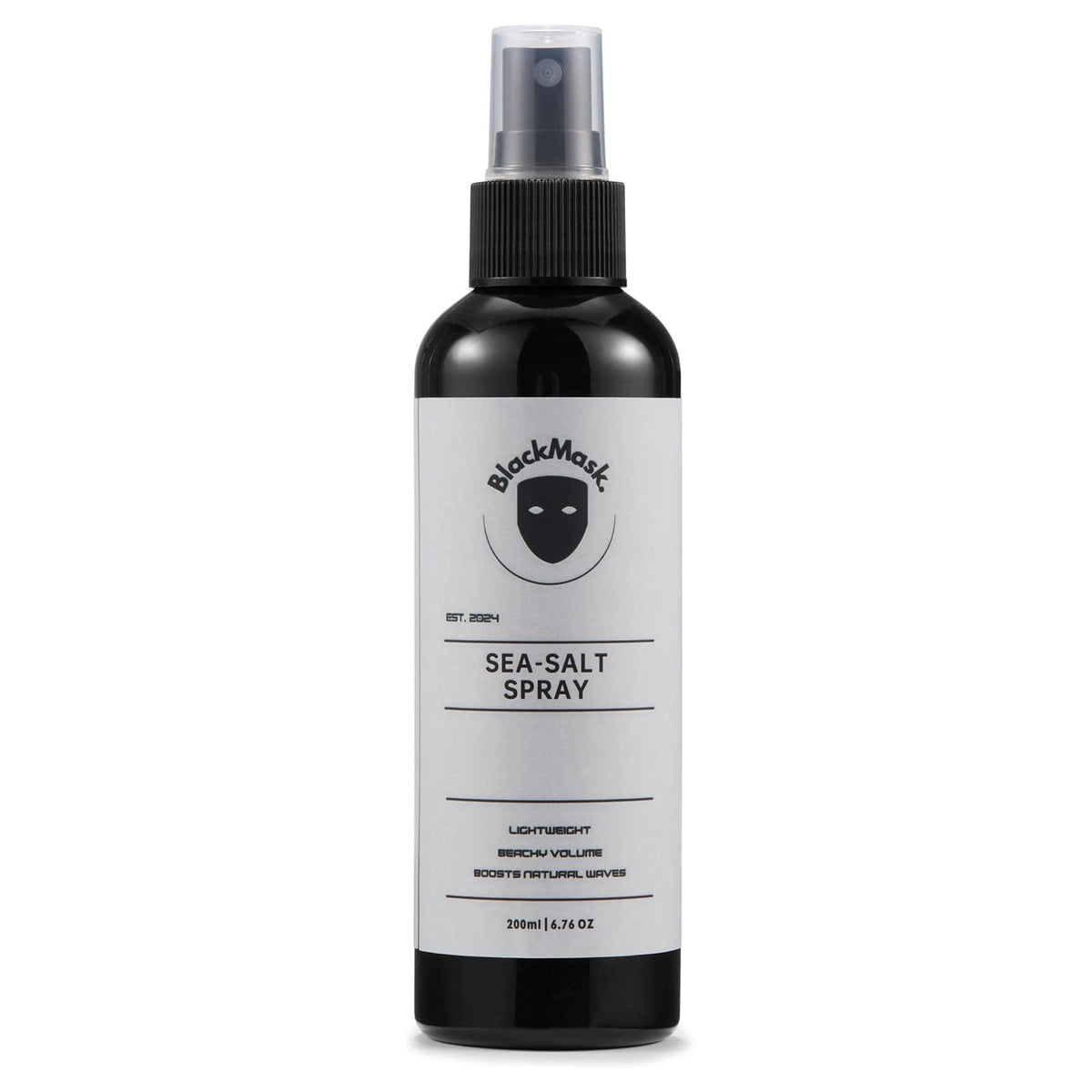 BlackMask sea salt spray bottle closeup delivering natural volume and texture.