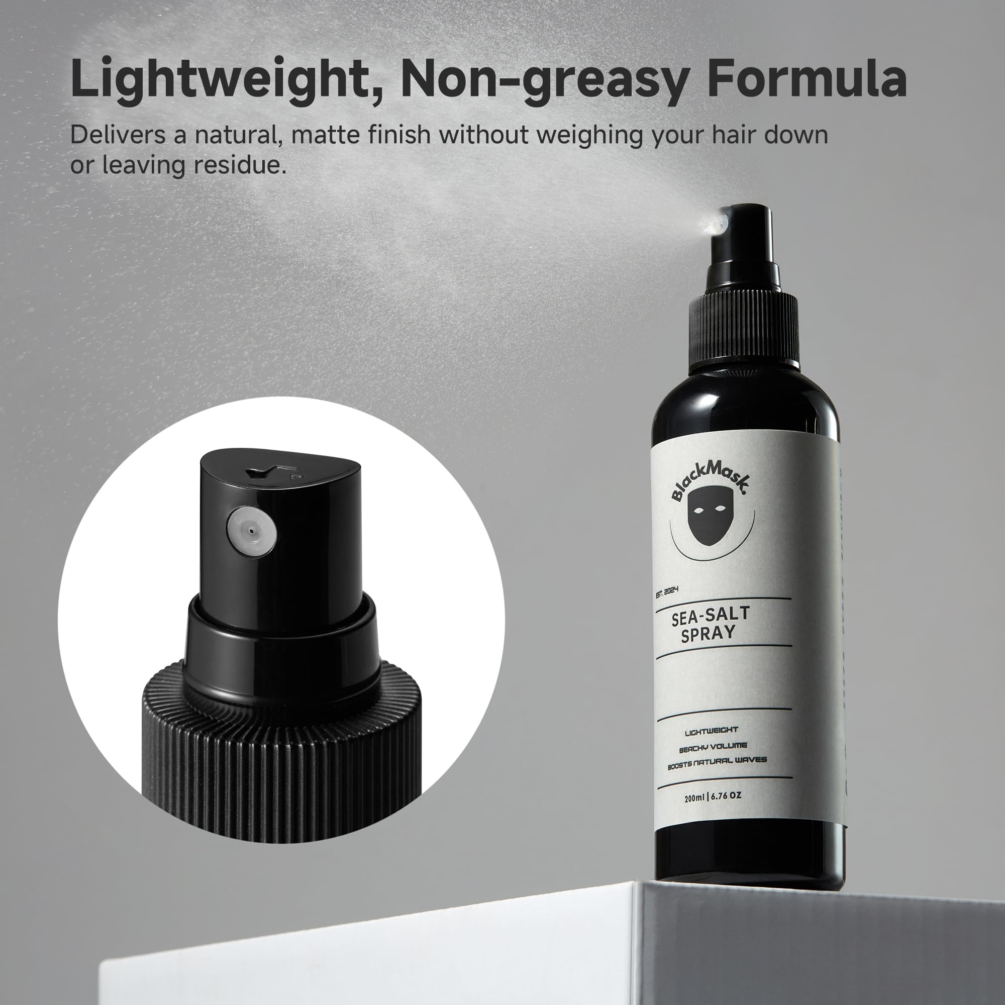 Hair with matte finish after BlackMask sea salt spray.