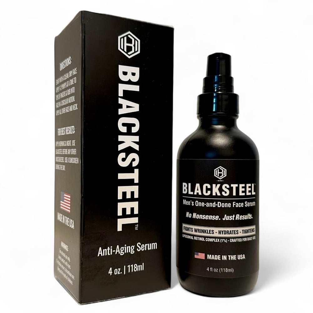 BLACKSTEEL serum one-step application bottle for a quick daily routine.