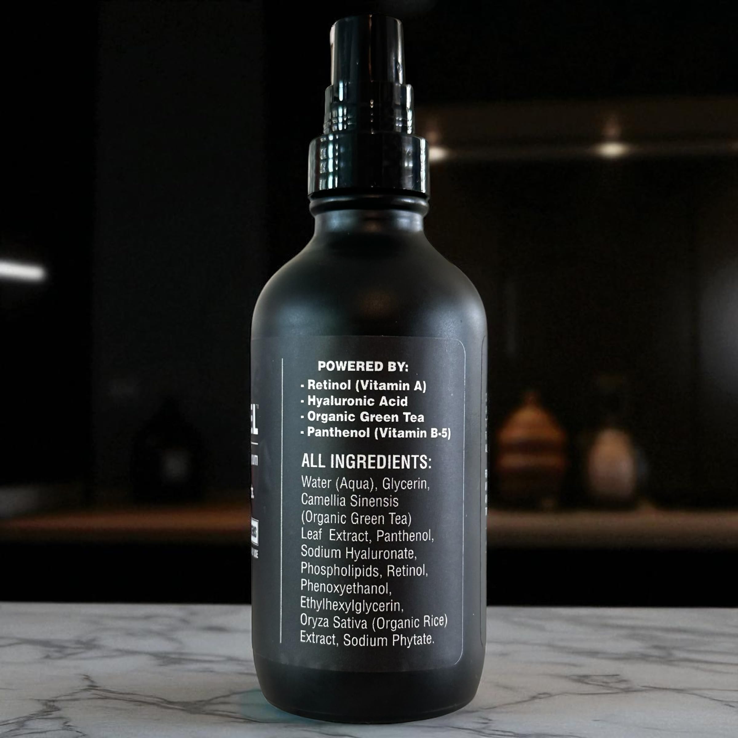BLACKSTEEL serum featuring panthenol and green tea for soothing irritation and protection.