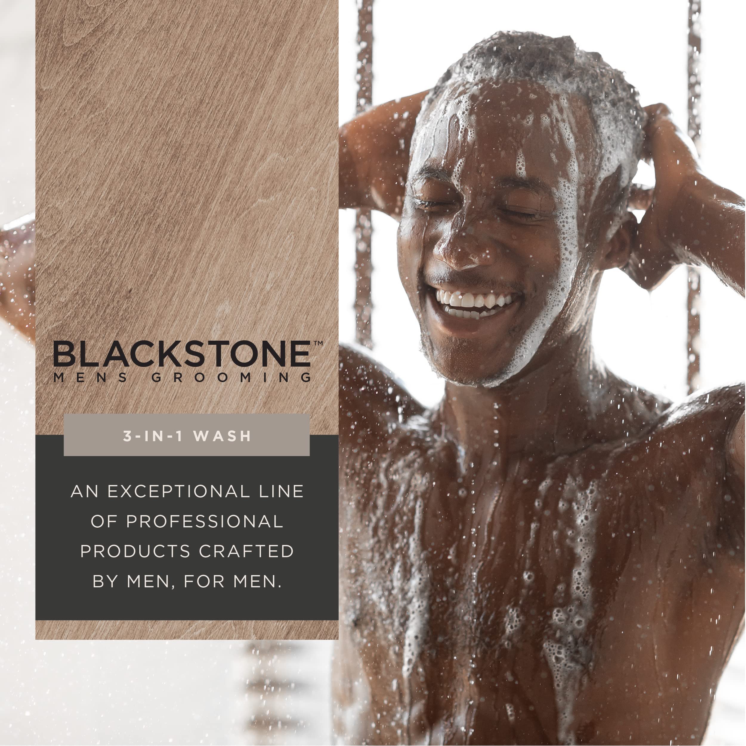 Blackstone 3-in-1 wash sandalwood application for hair, face, and body cleansing versatility
